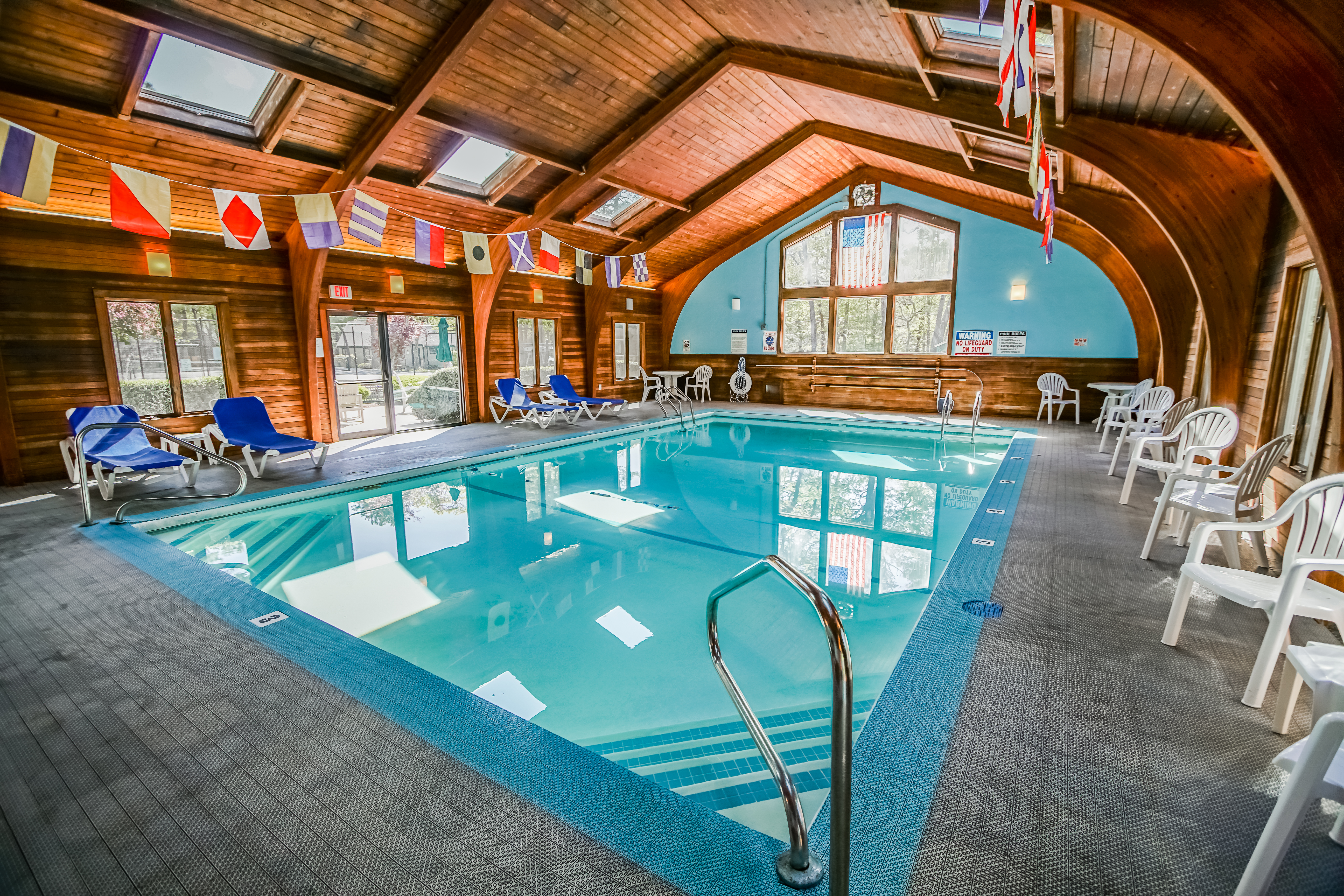 A stoic indoor swimming pool at VRI's Cape Cod Holiday Estates in Massachusetts.
